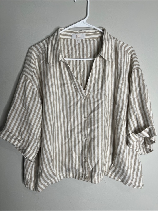 Kut from the Kloth Tops - Kut from the Kloth Beige and White Striped Button-Down Top